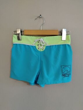 Justice Neon Blue & Green Girls Surf Shorts – Size Medium GUC